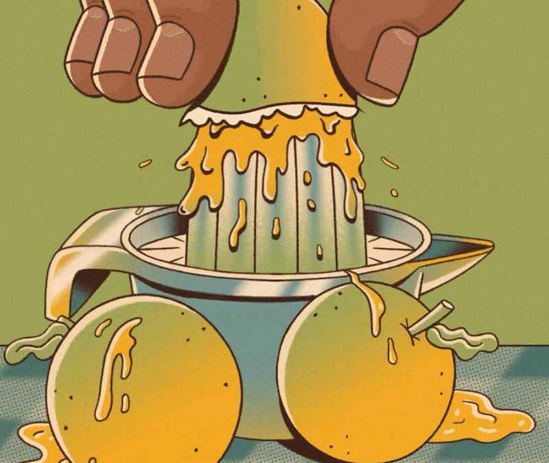 Lemon squeeze graphic in a semi phallic style